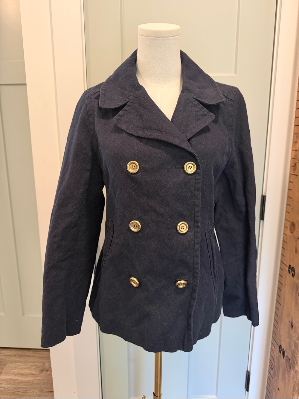 J Crew Indigo Metallic Double Breasted Pea Jacket Blazer 10 - Picture 2 of 6
